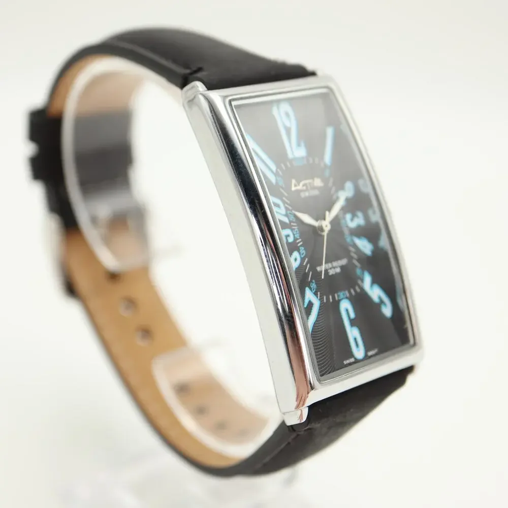 Activa Swiss Black Blue Tall Tank 26mm Unisex Watch Leather Strap w New Battery